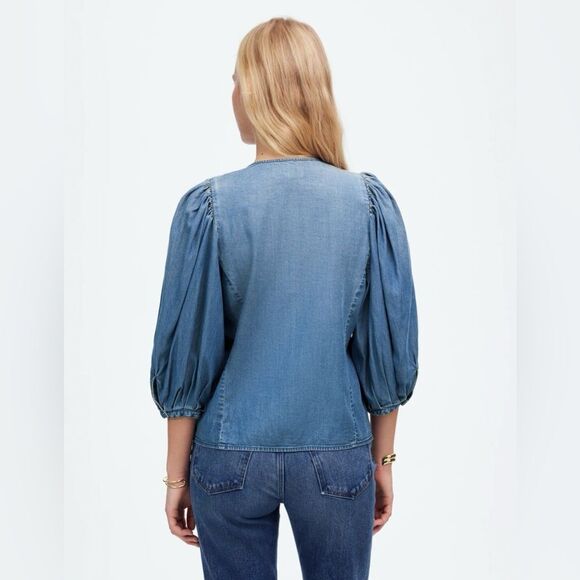 NWT Madewell Denim Puff-Sleeve Button-Up Top Size 12 - Picture 3 of 13